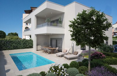 LUKSUZNA NOVOGRADNJA, NOVIGRAD – Stan A1 u prizemlju s vrtom i pogledom na more (700 m od plaže) - u izgradnji